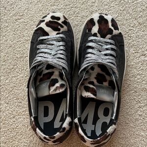 P448 Calf Hair Print Shoes with silver accents, EUC